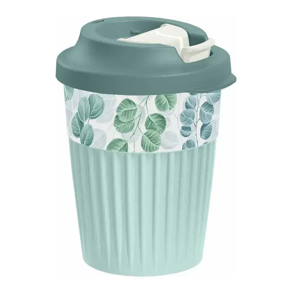 СТАКАН ДЛЯ ГОРЯЧИХ НАПИТКОВ С КЛАПАНОМ И ДЕКОРОМ Madre Terra 350МЛ (Светло-голубой)