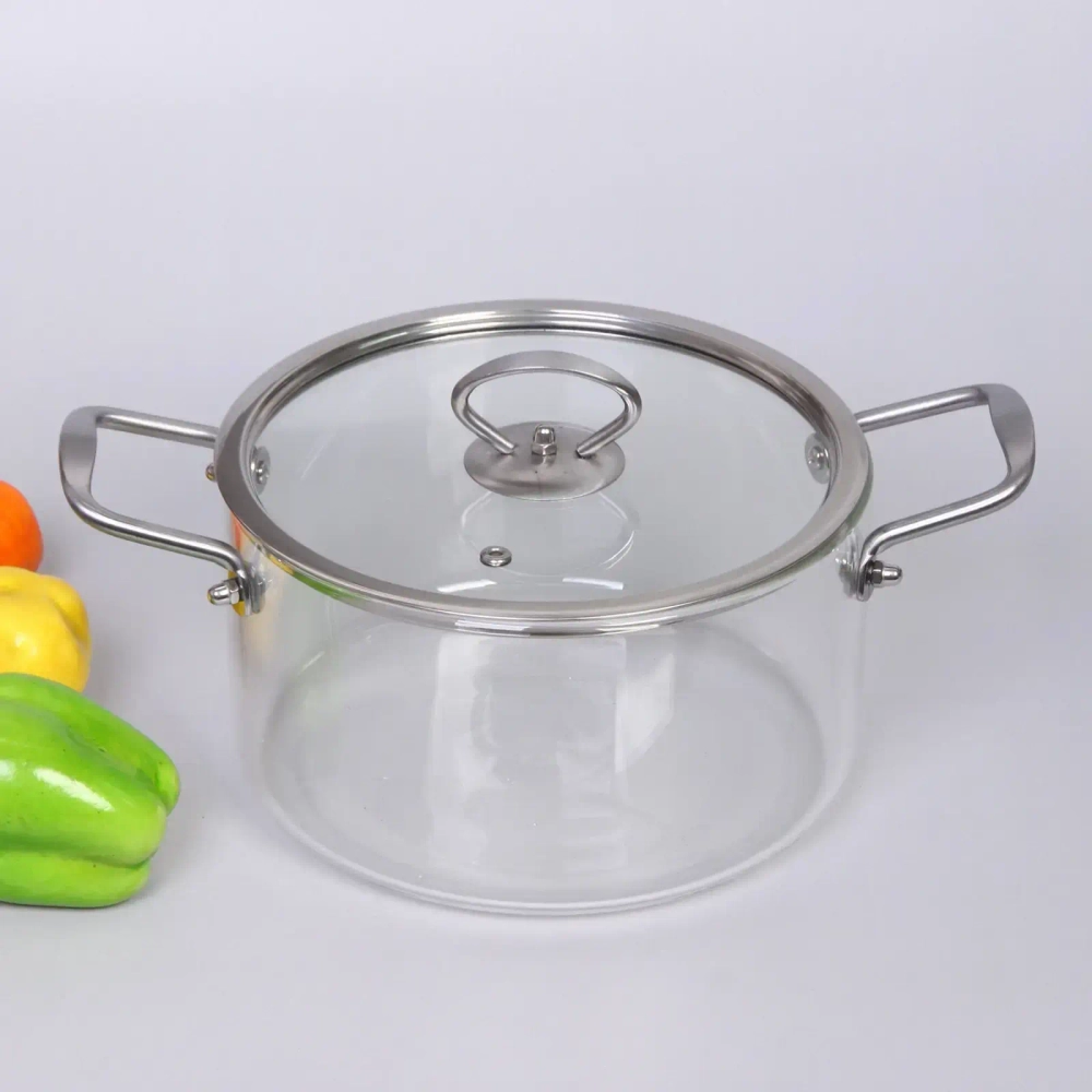 Кастрюля из боросиликатного стекла 2,5л «Хай-Тек» с металлическими ручками