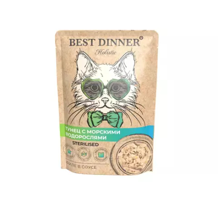 Best Dinner 70г Holistic Влажный корм для взрослых кошек Тунец с морскими водорослями (филе в соусе)