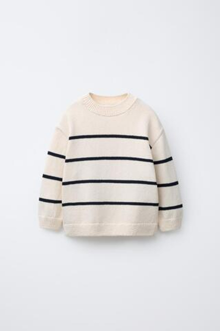 ZARA СВИТЕР В ПОЛОСКУ, ЭКРЮ/ТЕМНО-СИНИЙ