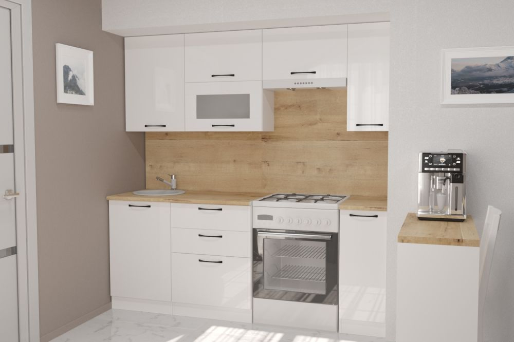 Кухонный гарнитур Жасмин экстра 1 3000мм (Белый глянец/Белый, Дуб бунратти)