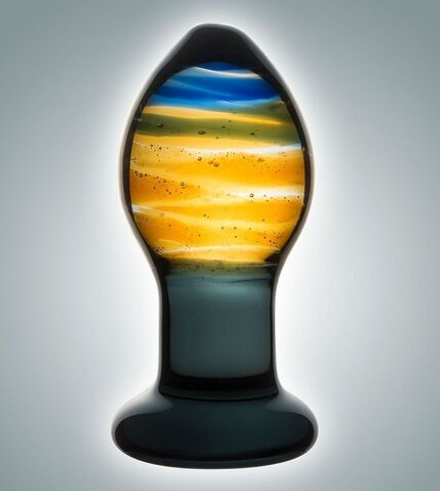 Красивая стеклянная пробка с цветными разводами - 9 см.