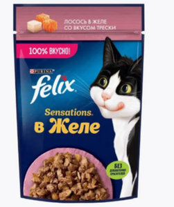 КОРМ SENSATIONS FELIX ЛОСОСЬ СО ВКУСАМ ТРЕСКИ 75ГР