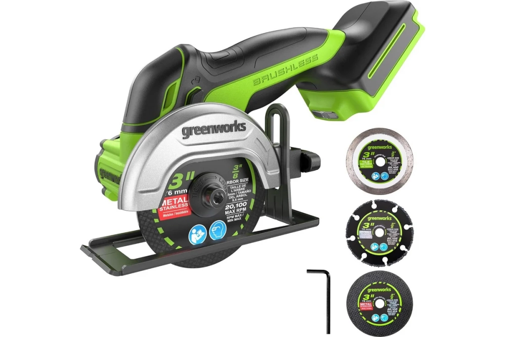 Угловая мини-шлифмашина аккумуляторная GreenWorks GD24UCS, 24В, б/щет., 20000 об/мин, 76 мм, рез 18 мм, без АКБ и ЗУ 3402007