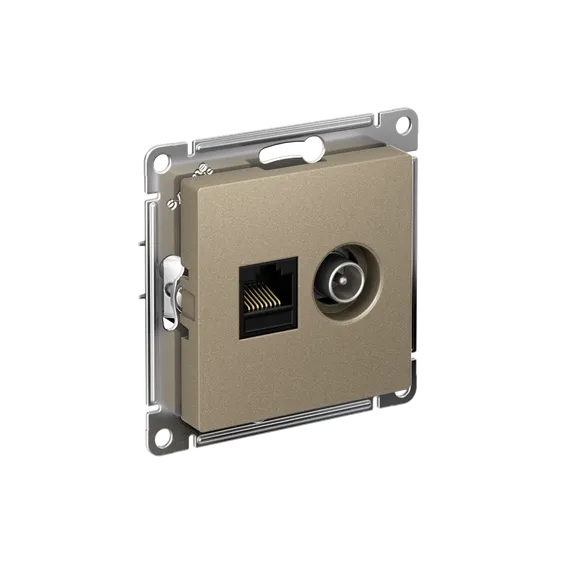 Розетка компьютерная + телевизионная 2-м СП AtlasDesign RJ45 кат.5E + TV механизм шампань SE ATN000589