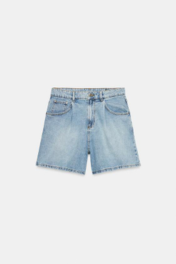 ZARA ДЖИНСОВЫЕ ШОРТЫ С ВЫСОКОЙ ПОСАДКОЙ, ГОЛУБОЙ