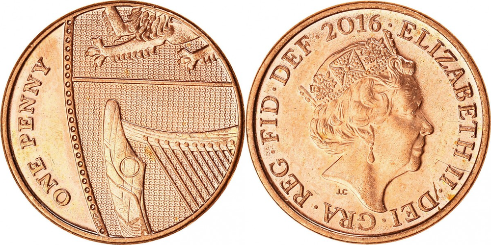 Великобритания 1 пенни, 2015 - 2022 Королева Елизавета II XF