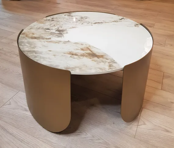 Журнальный столик Stone Antique M, Ø70х37 см, латунь, керамогранит