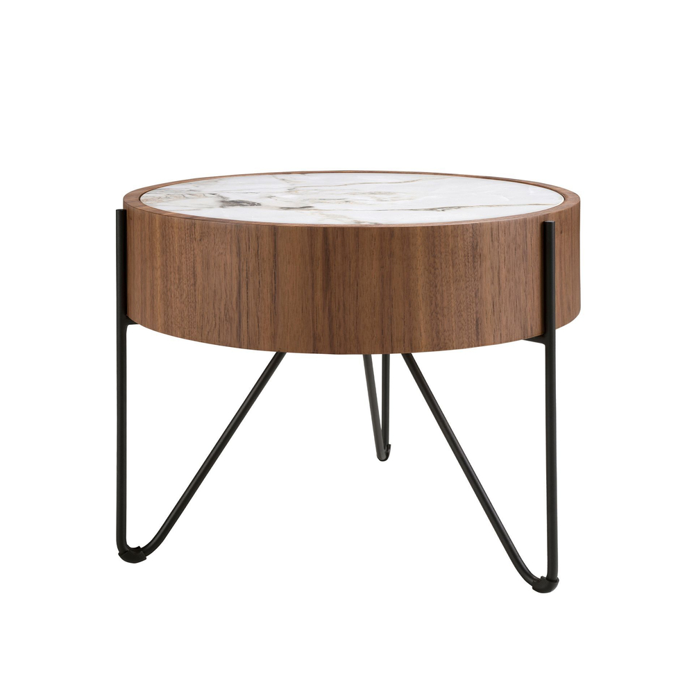 Круглый приставной столик 2139/MH2303B из ореха и мраморной керамики