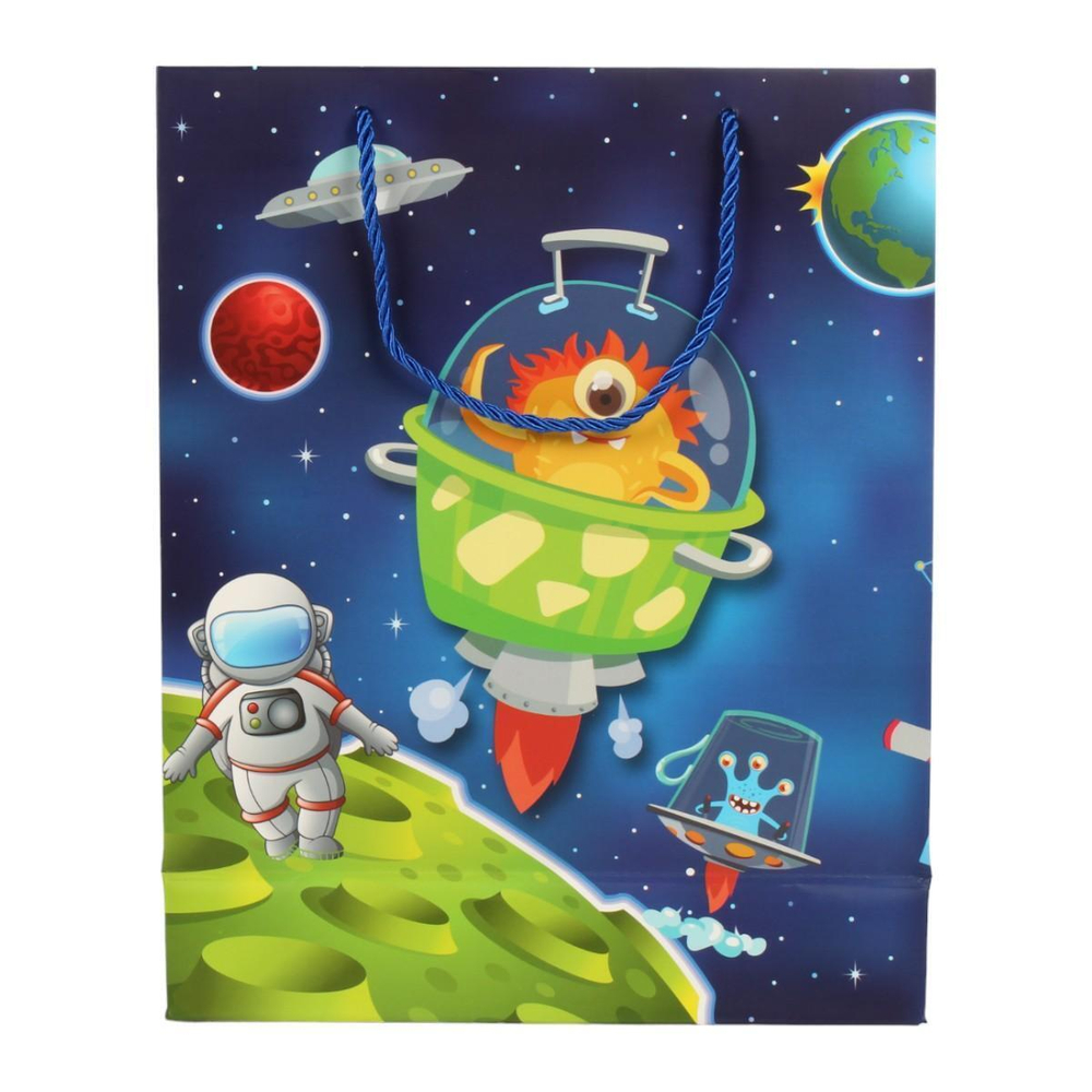 Пакет подарочный "Космос" 26*23*10см, ручки-лента, 4 цвета микс