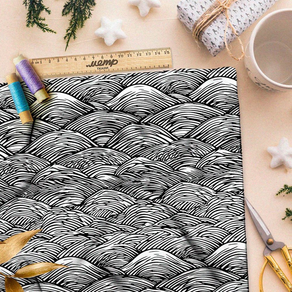 Ткань премиум Оксфорд 600D графический океан