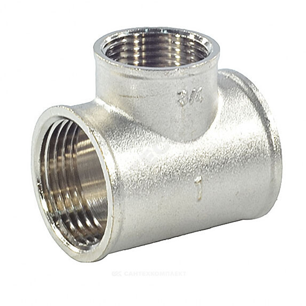 Тройник латунь никель переходной Ду 25х20х25 (1"х3/4"х1") ВР/ВР SantechSystems