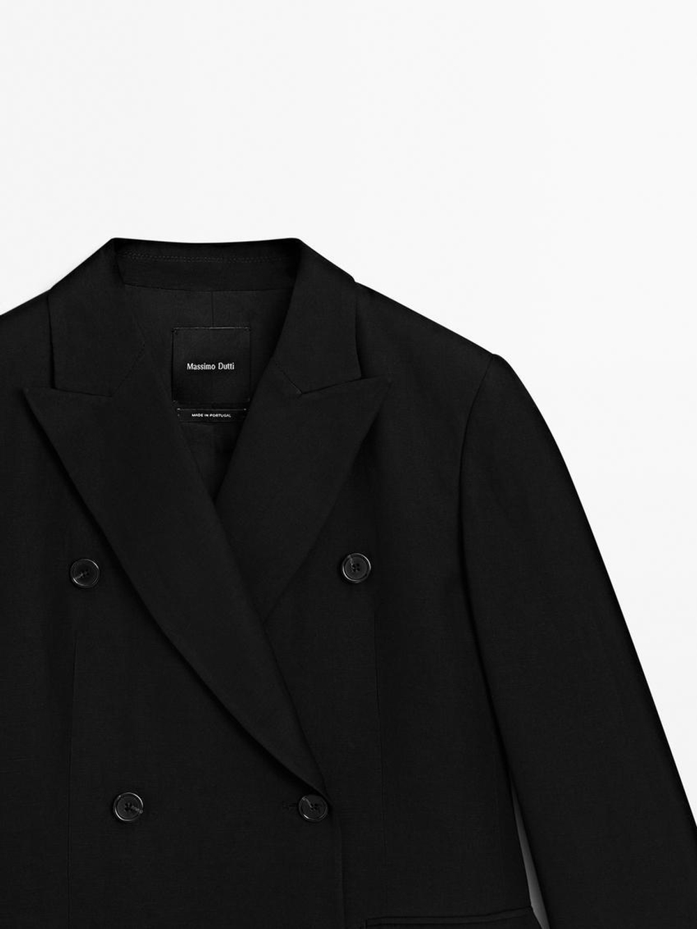 Massimo Dutti Двубортный пиджак из смесового льна, черный
