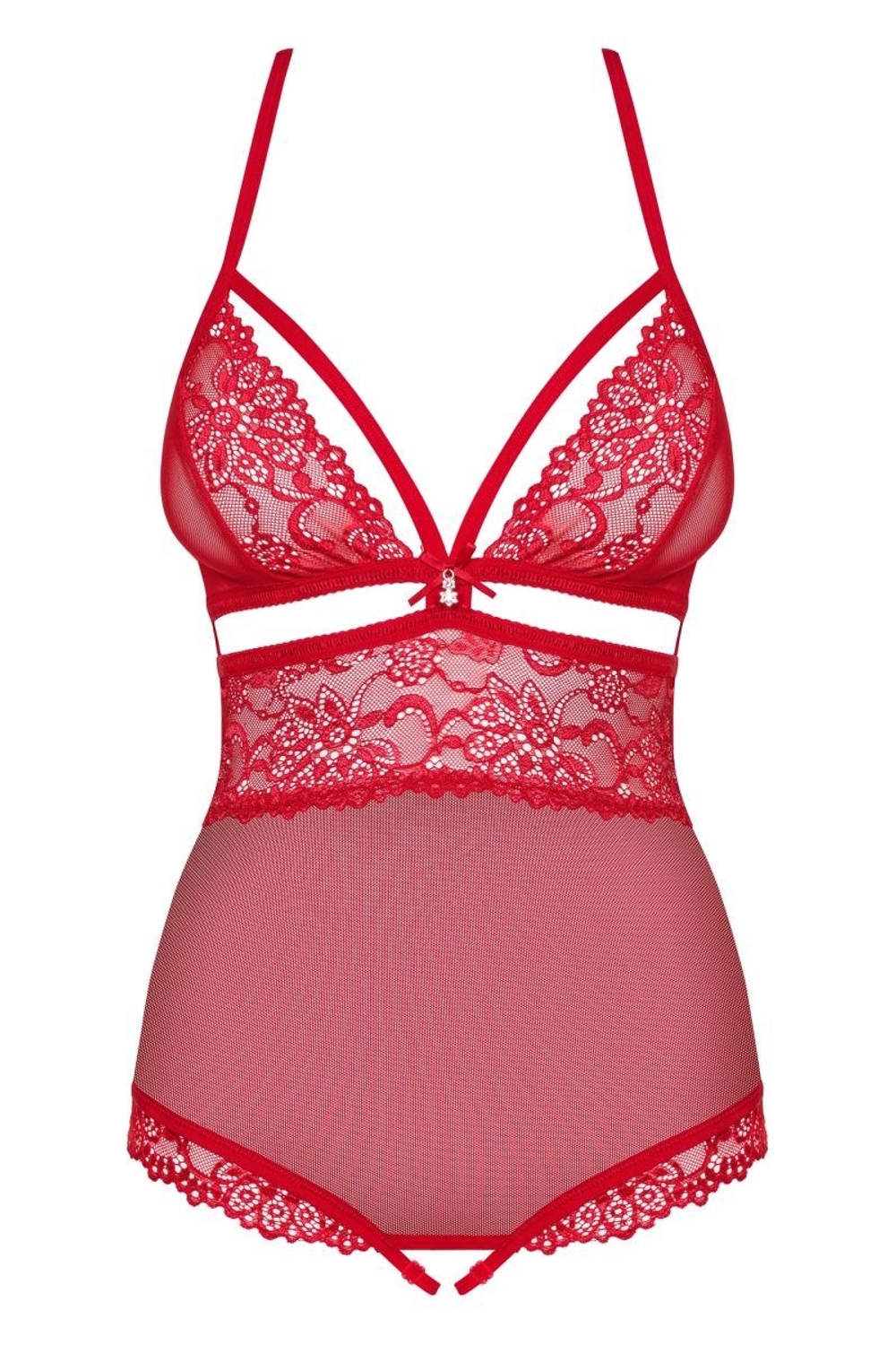 Изящное кружевное боди с интимным доступом (Размер: L-XL) (Цвет: красный)