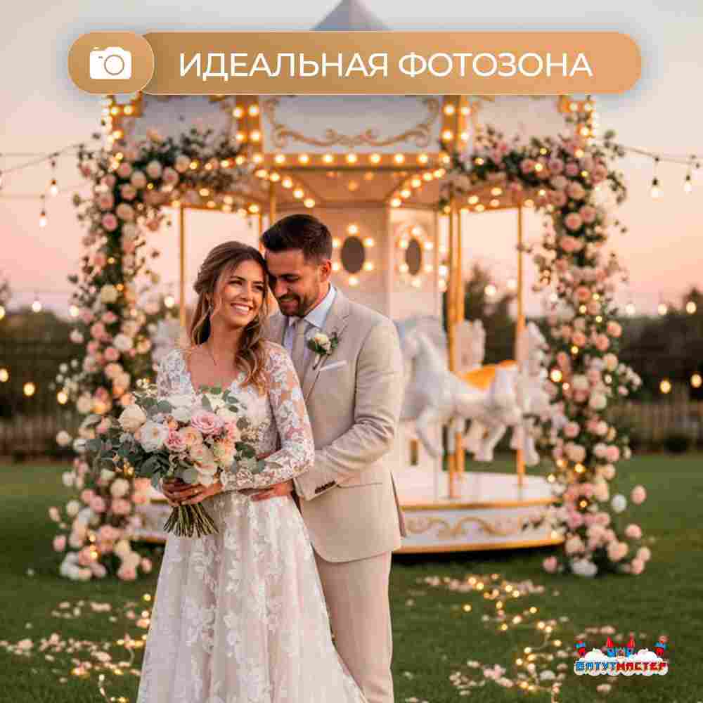 Электрическая свадебная карусель «Белая сказка» с LED-подсветкой, 6 мест