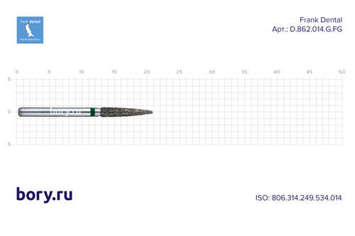 Бор алмазный зеленый  Frank Dental типа FG - D.862.014.G.FG