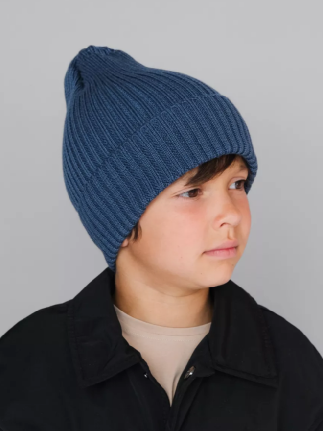 Шапка вязаная-резинка весенняя/осенняя КЭП(Синий меланж)
