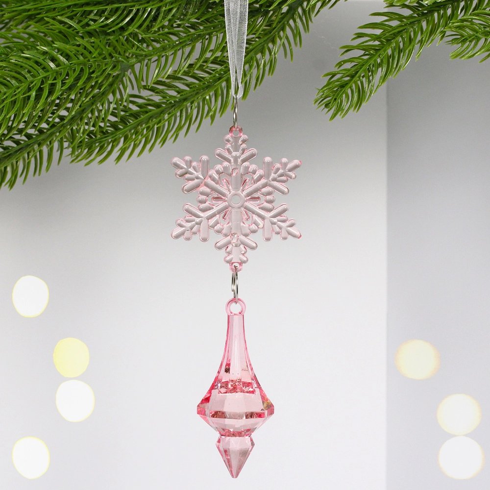 Подвеска «Хрустальная снежинка» 13 см, Розовый