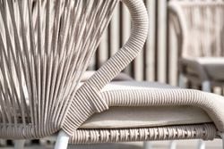 "Милан" стул плетеный из роупа, каркас алюминий белый шагрень, роуп бежевый круглый, ткань бежевая