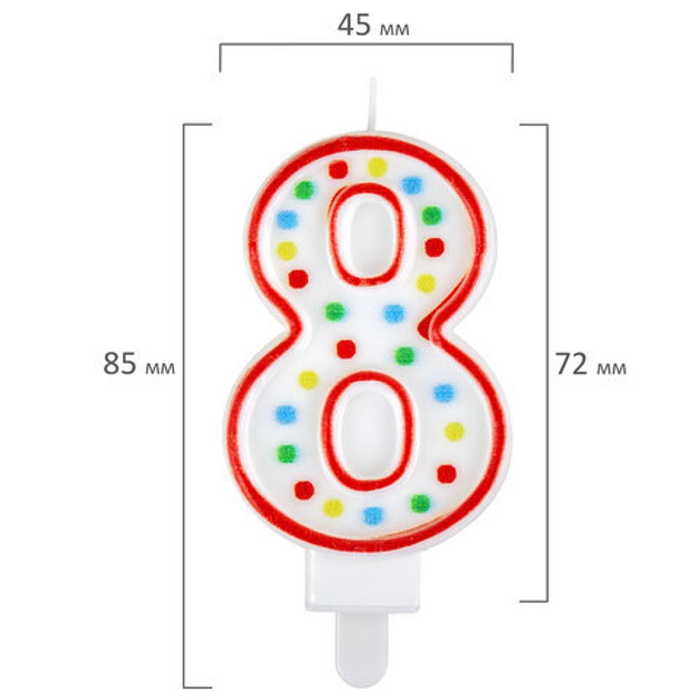 Свеча-цифра для торта "8" ДВУСТОРОННЯЯ с конфетти, 8,5 см, ЗОЛОТАЯ СКАЗКА, держатель, блистер, 591401