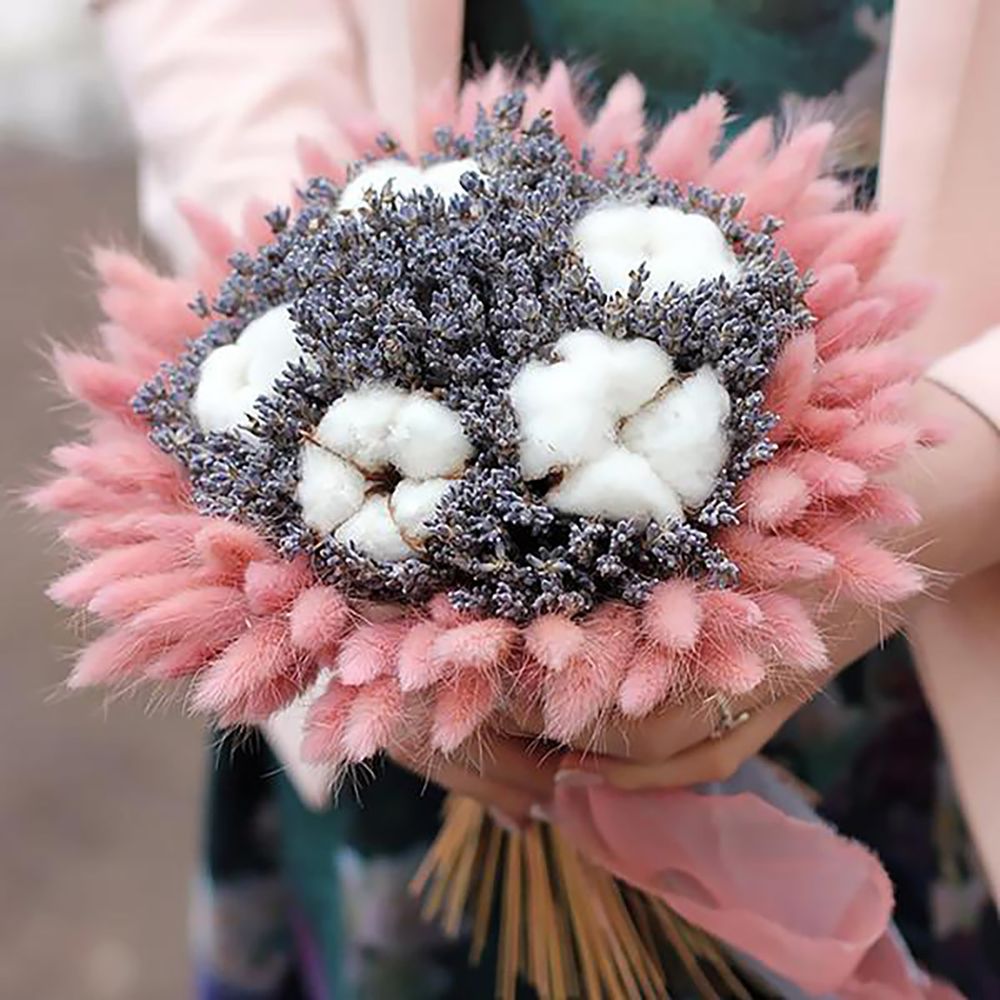 Букет сухоцветов Лаванда, Хлопок, Лагурус розовый