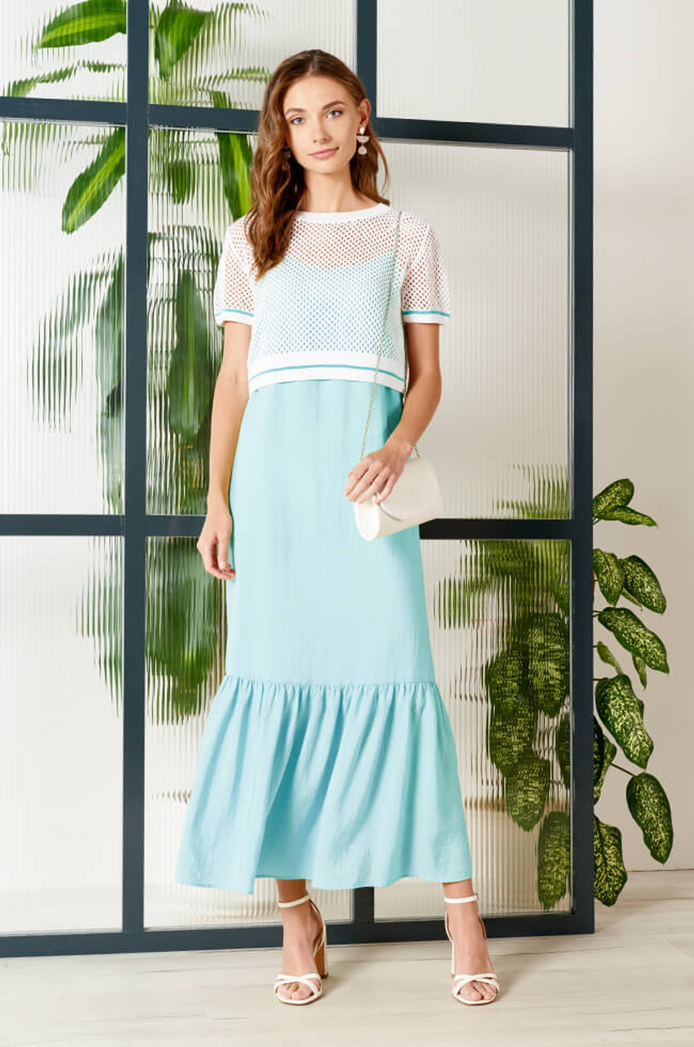 22683 Джемпер женский (белый отделка бирюза)