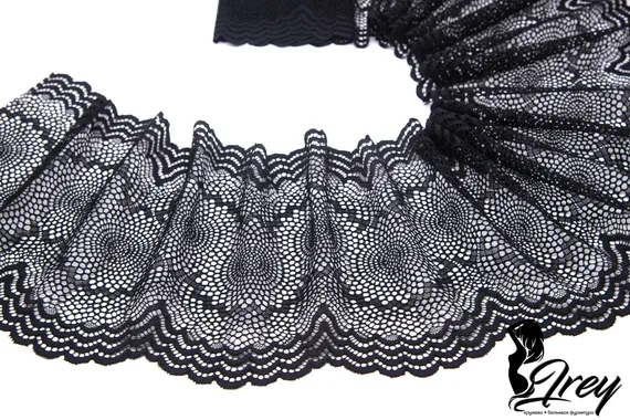 03-261 ОПТ Кружево эластичное 21 см, ажур, черный 170