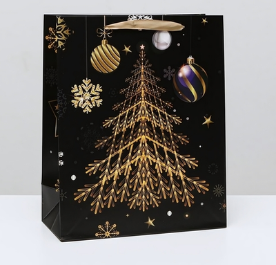 Пакет ламинированный "Золотистая ёлка" 26x32x12см 5001261