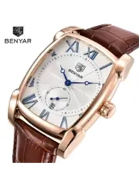 Часы наручные кварцевые BENYAR на кожаном ремешке, золотистый/коричневый W9790-02