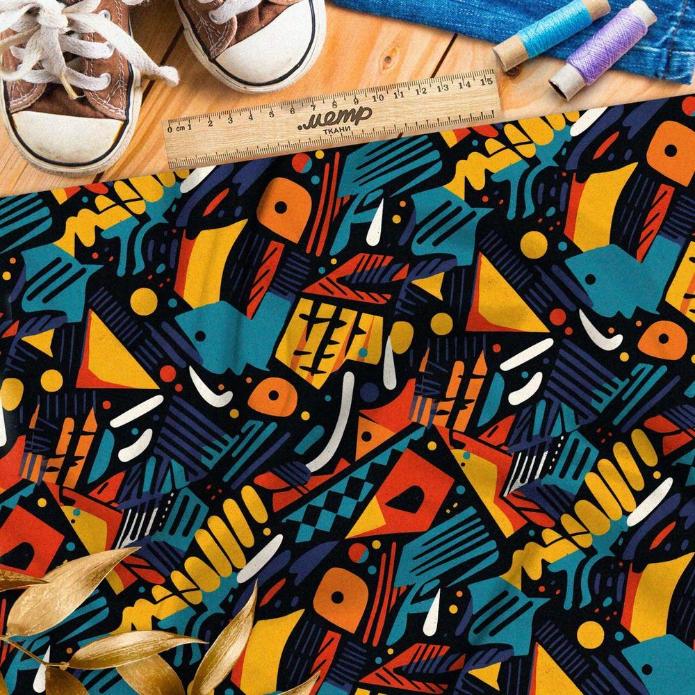 Ткань премиум сатин геометрические иллюзии пространства