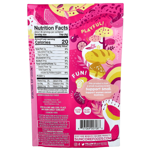 Suncore Foods, порошок из розовой питахайи, красная питахайя, 142 г (5 унций)