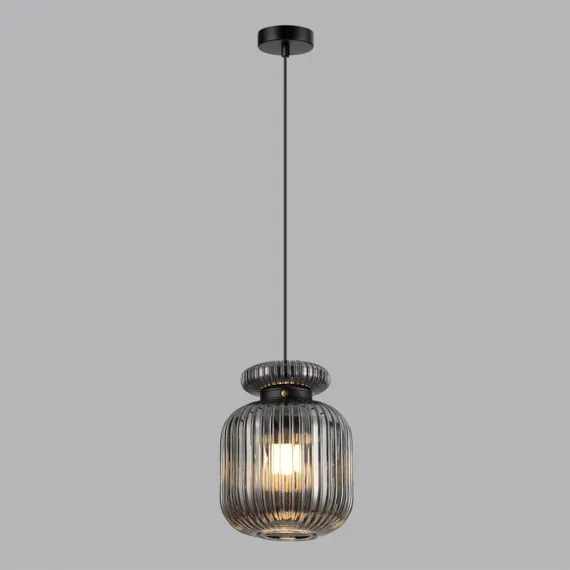 5042/1B PENDANT ODL24 445 черный/дымчатый/металл/стекло/эко.кожа Подвес E27 1*60W JUGI