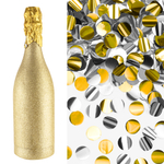 Пневмохлопушка (12/30 см), Бутылка Шампанское, Круги фольга, Золото/Серебро, Металлик