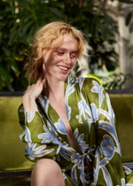 Рубашка на завязках из вискозы цветы зеленый