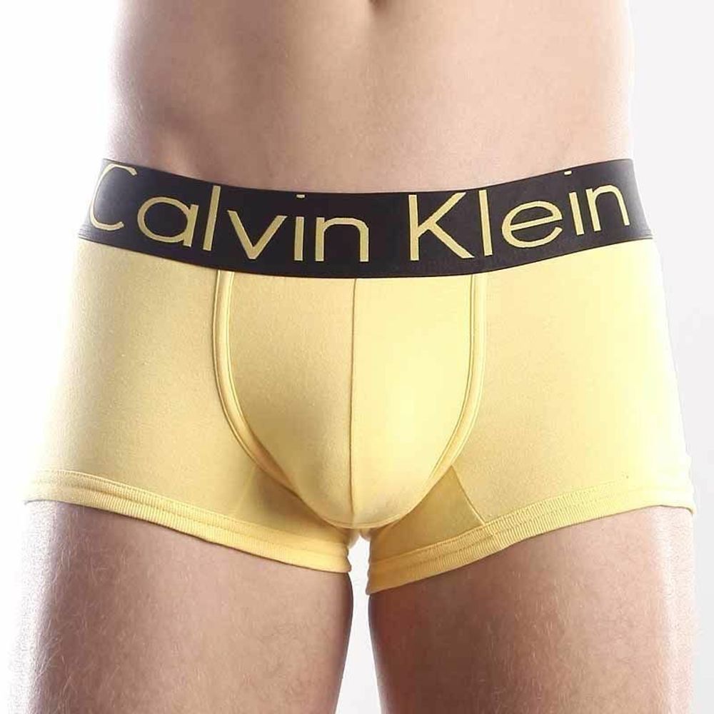 Мужские трусы хипсы желтые с черной резинкой Calvin Klein Steel Yellow Black Waistband Boxer