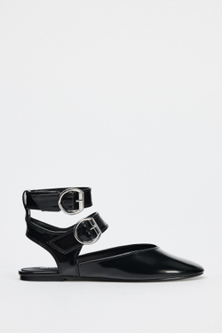 ZARA БАЛЕТКИ-МЮЛИ С ДВУМЯ ПРЯЖКАМИ, ЧЕРНЫЙ