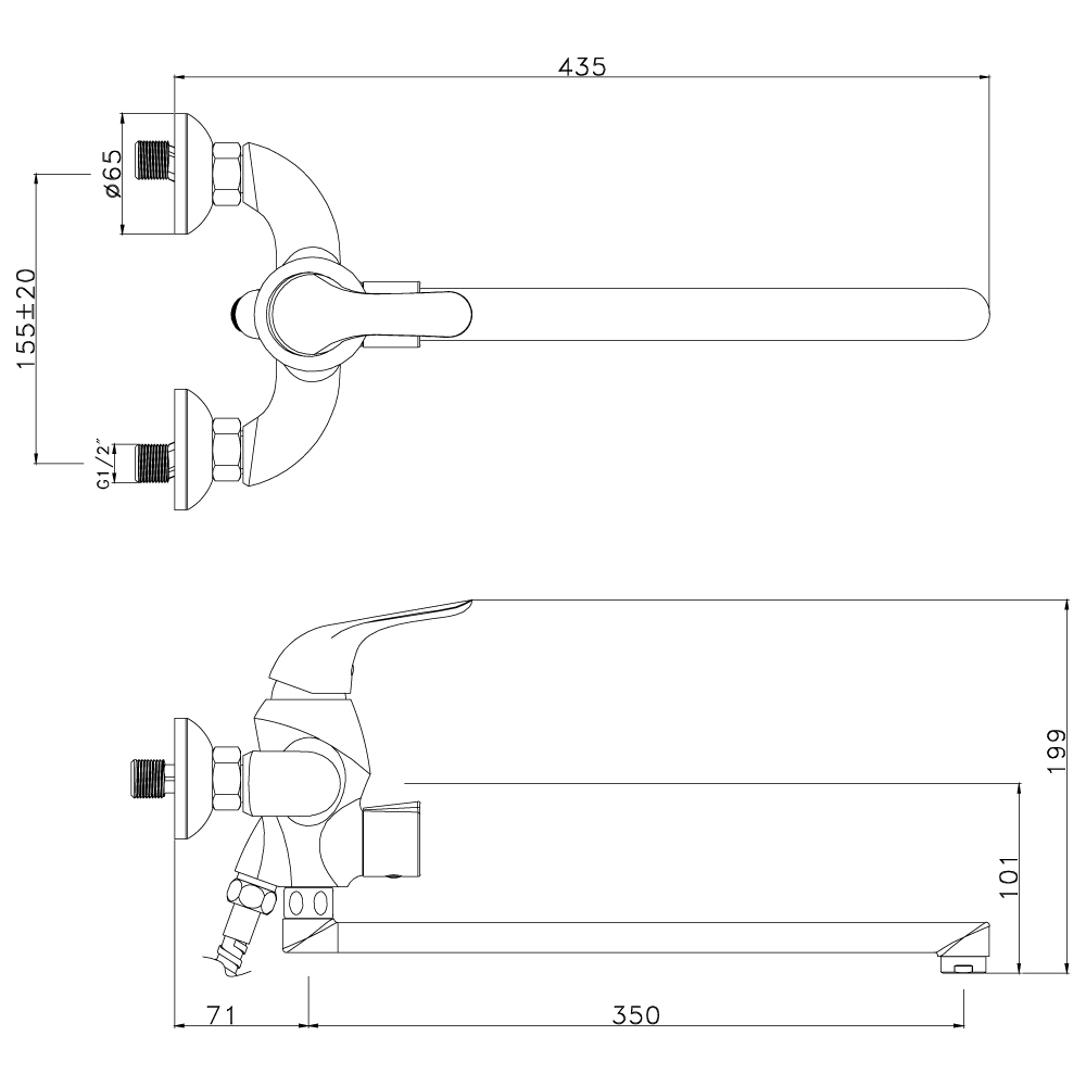 Смеситель для ванны с плоским поворотным изливом LEMARK SWAN – LM5451BG