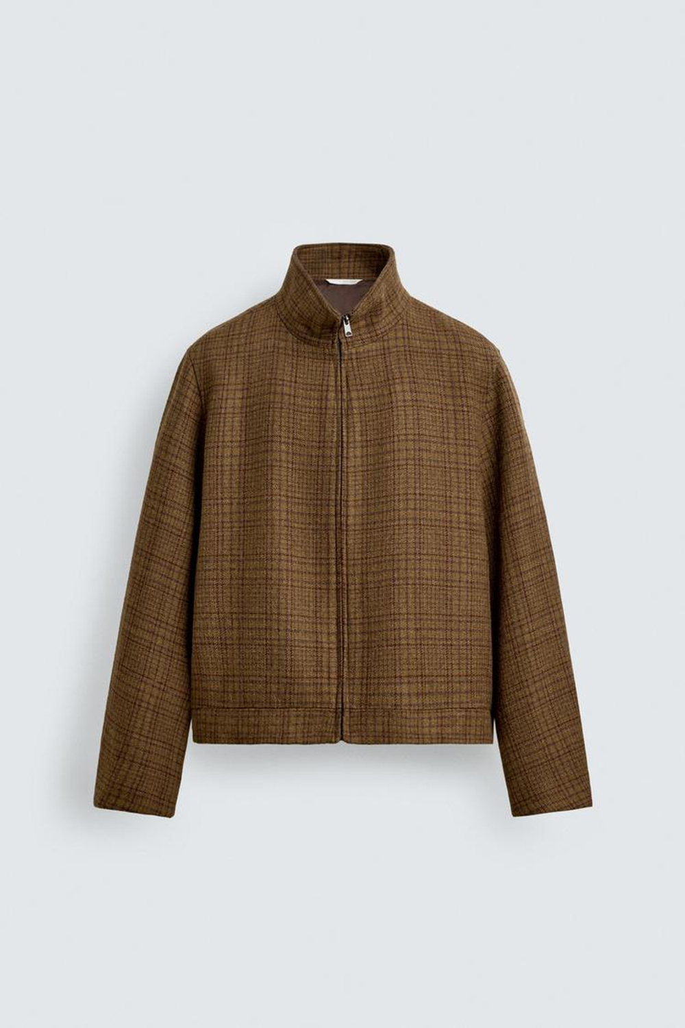 ZARA КУРТКА-РУБАШКА В КЛЕТКУ ИЗ СМЕСОВОЙ ШЕРСТИ, КОРИЧНЕВЫЙ