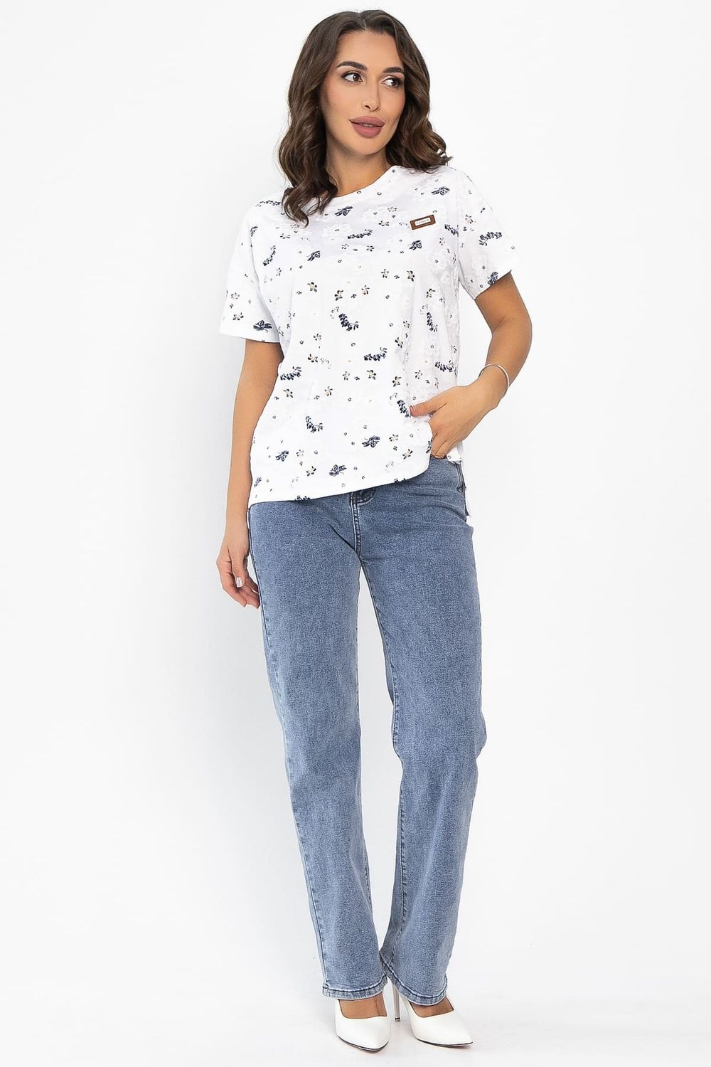 Футболка Мэнси (белая/цветы) Б14127-4М LT Collection