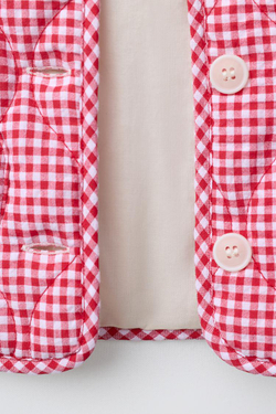 ZARA СТЕГАНАЯ КУРТКА В КЛЕТКУ ВИШИ, КРАСНЫЙ/БЕЛЫЙ