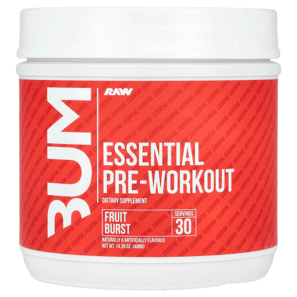 Raw Nutrition, Bum, Essential Pre-Workout, предтренировочный комплекс, фруктовый вкус, 408 г (14,39 унции)