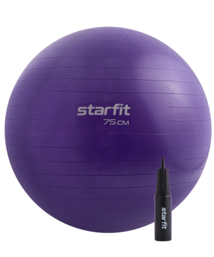 Фитбол GB-109 антивзрыв, 1200 гр, с ручным насосом, фиолетовый, 75 см