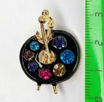 Брошка, брошь " Палитра художника". Эмаль, стразы. Цвет черный