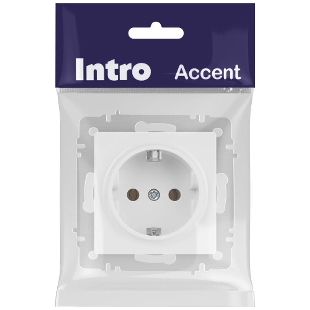 Розетка Intro Accent 6-202-01М 2P+E Schuko 16А-250В IP20 СУ AL/CU белый матовый | Intro