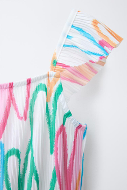 ZARA КОМБИНЕЗОН СО СКЛАДКАМИ И ПРИНТОМ, ОРАНЖЕВЫЙ