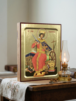 Икона Екатерины, великомученицы (сидящая) на дереве: 125 х 160 (Синопсисъ)