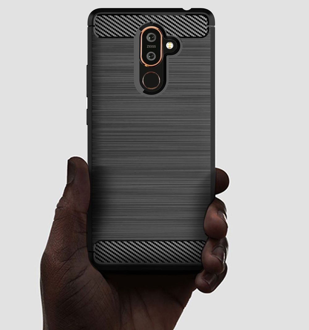 Чехол на Nokia 7 Plus цвет Black (черный), серия Carbon от Caseport