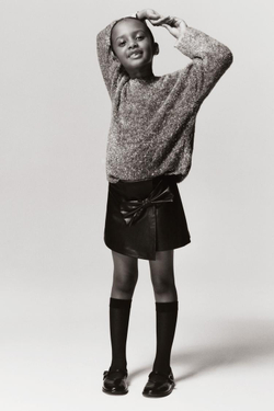 ZARA СВИТЕР ИЗ ВОРСИСТОГО ТРИКОТАЖА С БЛЁСТКАМИ, СЕРЕБРИСТЫЙ