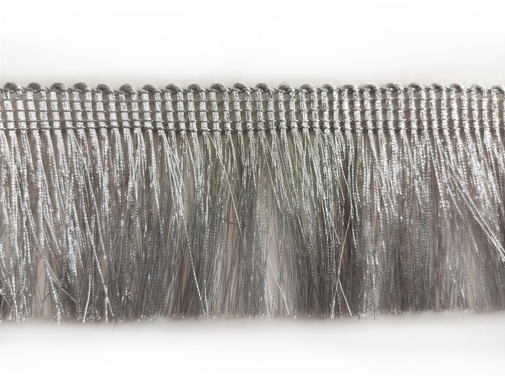 Бахрома-щётка  золото металлизированная люрекс 5,5см серебро