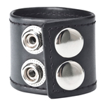 Хомут-утяжка для мошонки из искусственной кожи на клепках SNAP BALL STRETCHER (Цвет: черный)